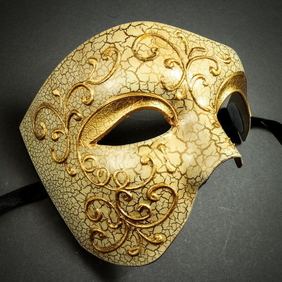 Phantom of the Opera' Venetian Masquerade Mask-Gold Lining - Picture 2 of 3